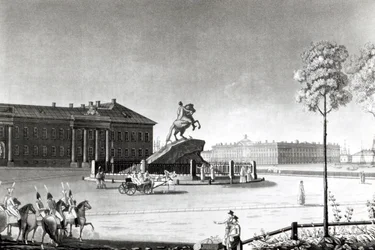 Udsigt over statuen af Peter den Store på Senatspladsen, St.Petersburg